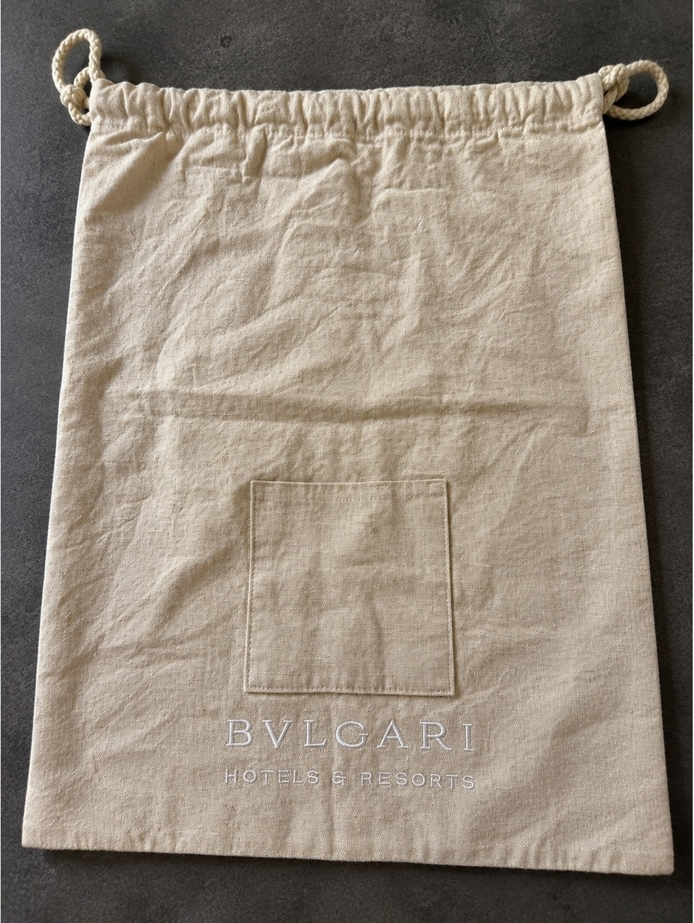 Bvlgari Hotels & Resorts Beige Cotton Drawstring Bag with Front Pocket